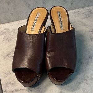 Via Spiga Dark Brown Leather Mules